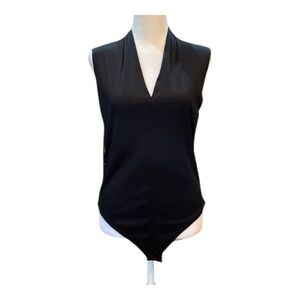 SHINESTAR-BLACK V NECK BODYSUIT-SIZE LARGE